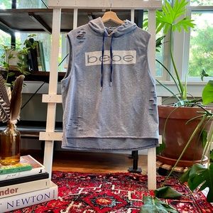 Bebe sport distressed hooded sweatshirt tank